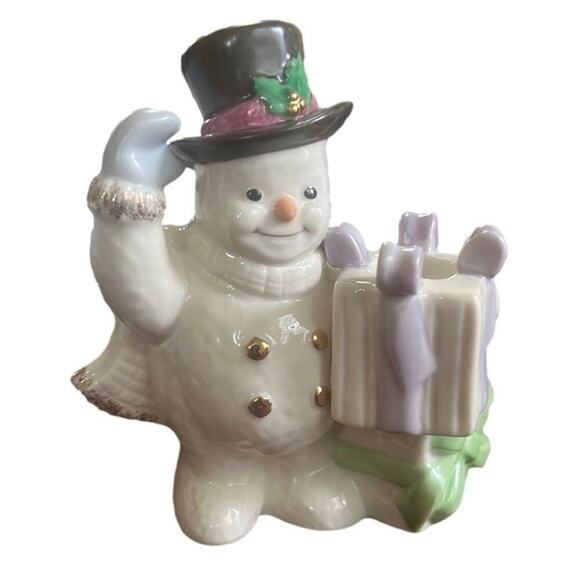 LENOX THE SNOWMAN CANDLESTICKS FINE PORCELAIN CHRISTMAS CANDLE STICK HOLDER. - Picture 1 of 4
